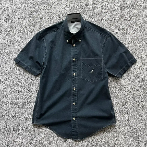 [BUNJANG] Nautica Logo Embroidered Short Sleeve Shirt Navy / Nautica . 노티카 로고자수 반팔셔츠