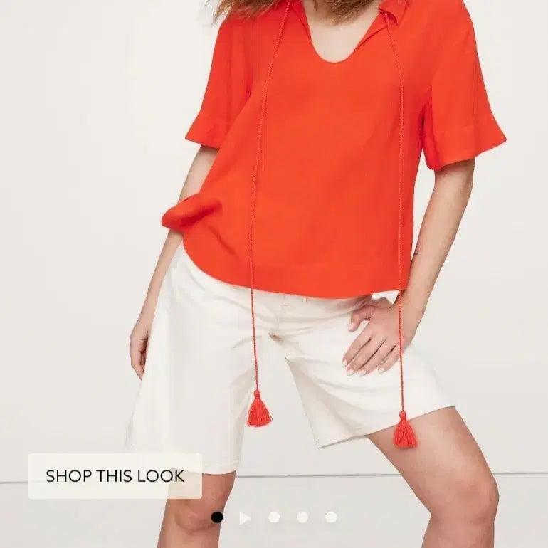 [BUNJANG] Banana Republic Gauze Tassel Tie Popover Shirt Orange / 바나나리퍼블릭 거즈 테슬 타이 팝오버 셔츠 오렌지