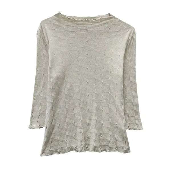 [BUNJANG] Vintage Ethnic Pattern Frill Boatneck Cream 3/4 Sleeve Top S / 빈티지 에스닉패턴 프릴 보트넥 크림 칠부티 S