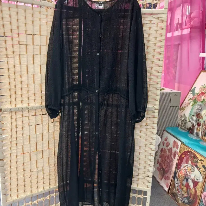 [BUNJANG] Sisley Black See-through Long Dress/Cardigan / 시슬리 블랙 시스루 롱 원피스 겸용 가디건