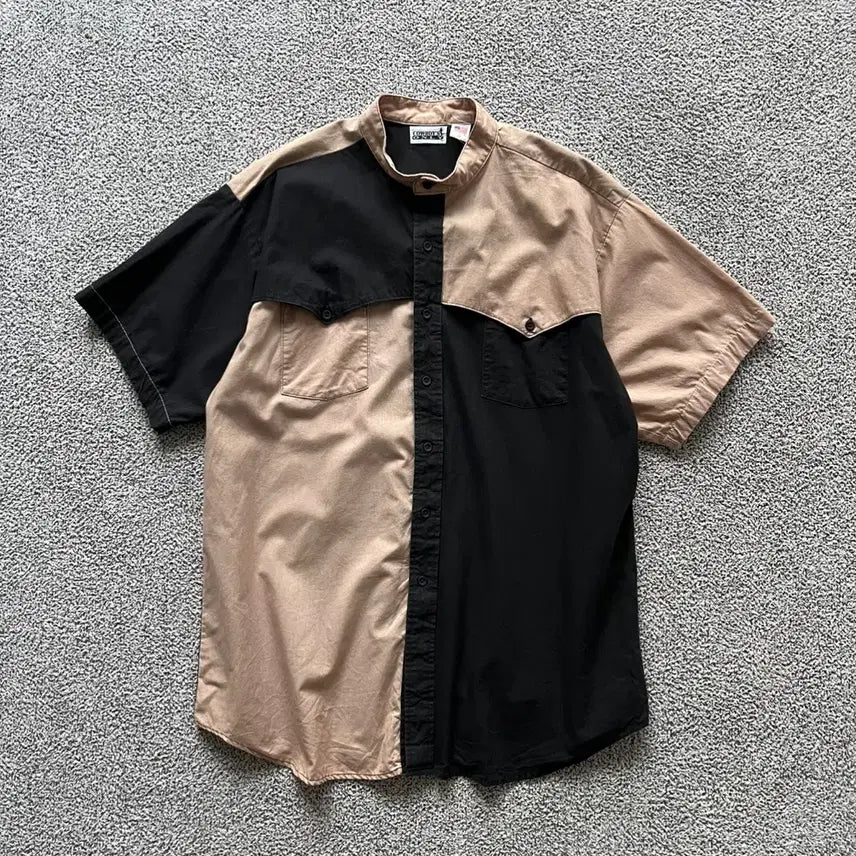 [BUNJANG] Made in USA Western Collarless Short Sleeve Shirt / Made USA . 웨스턴 카라리스 반팔셔츠