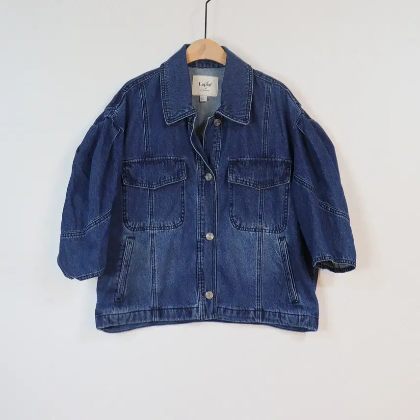 [BUNJANG] Lapiaf Denim Crop Jacket 77 Puff Sleeve / Lapiaf 데님 크롭 자켓 77 퍼프소매 청자켓