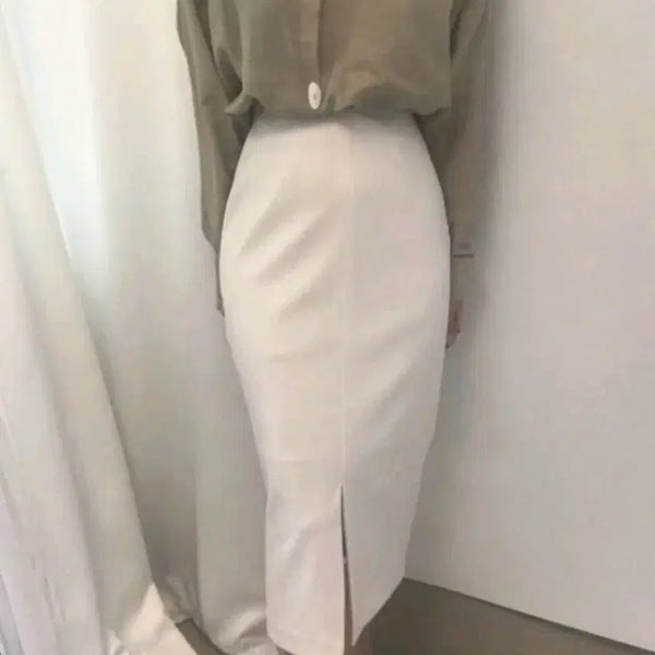 [BUNJANG] Cream Slit Long Skirt / 크림 트임 롱 스커트