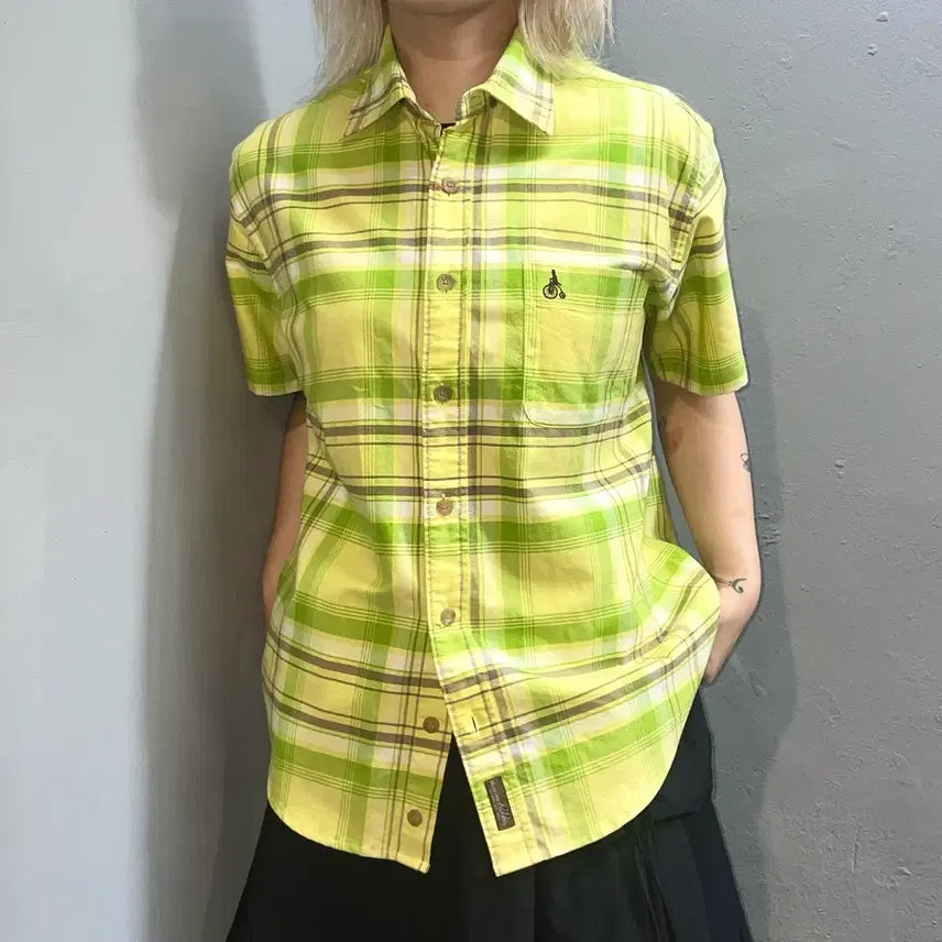 [BUNJANG] Beanpole Check Short-Sleeve Shirt / BEAN POLE 체크 반팔 셔츠