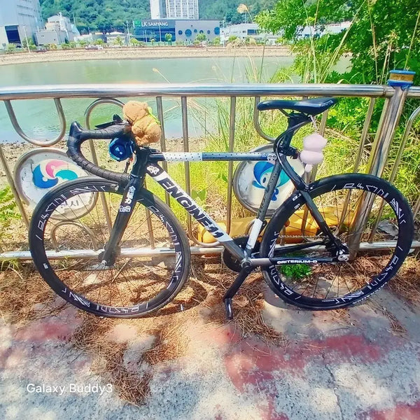 [BUNJANG] Unknown Crankset Black Charcoal Bicycle Frame with Elpama Seatpost and Ali-Bunch Handlebars / 엔진 커버업데칼붙인 블랙차콜