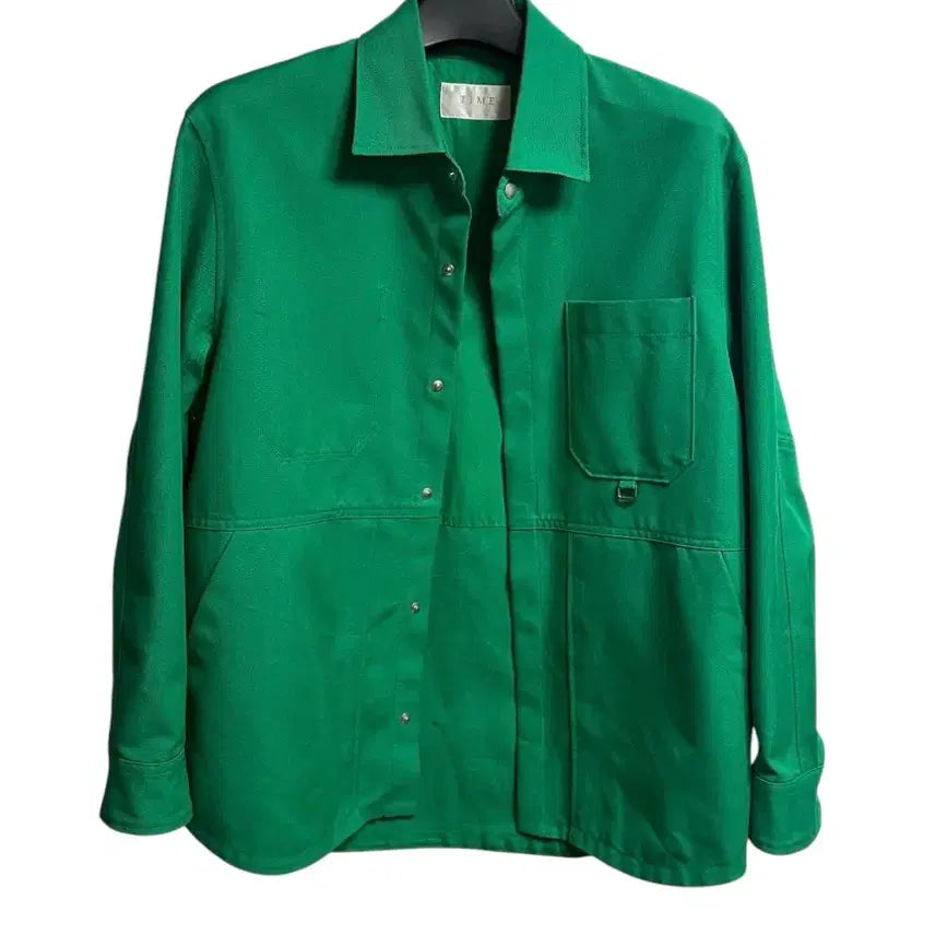 [BUNJANG] TIME HOMME Vivid Green Workwear Pocket Detail Snap Button Shirt Jacket / 타임옴므(TIME HOMME) 그린 셔츠 자켓