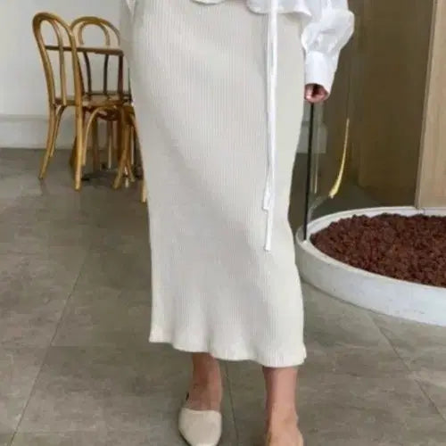 [BUNJANG] Slit Detail Ribbed Long Skirt / 뒤트임 골지 롱 스커트