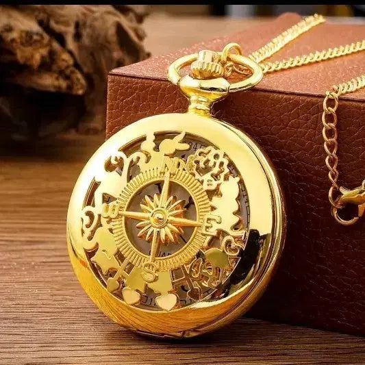 [BUNJANG] Gold Pocket Watch Compass Pendant Necklace / 골드 회중시계 나침반 펜던트