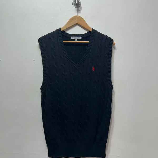 [BUNJANG] U.S. POLO ASSN. Black V-Neck Knit Vest L (100) / U.S. POLO ASSN. 블랙 V넥 니트 조끼 L 100사이즈