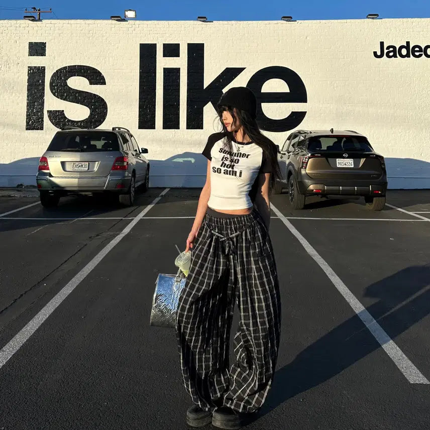 [BUNJANG] WARDEN EDGE Black Check Casual Wide Pants / WARDEN EDGE 워든엣지 체스보드 블랙 체크 캐주얼 와이드 팬츠