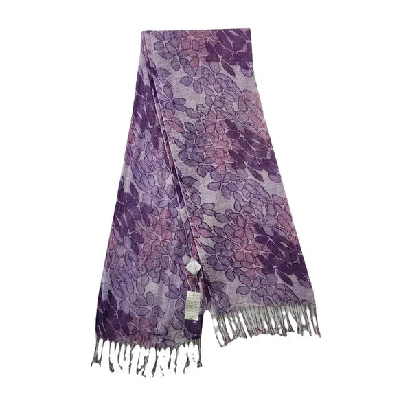 [BUNJANG] Botanical Flower Purple Fringe Shawl Scarf / [새상품] 보태니컬 플라워 퍼플 프린지 숄 스카프