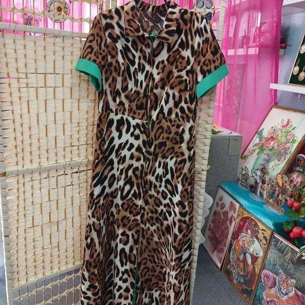 [BUNJANG] Leopard Pattern Half-Sleeve Dress Cardigan / 레오파드 패턴 반팔 원피스 겸용 셔츠가디건