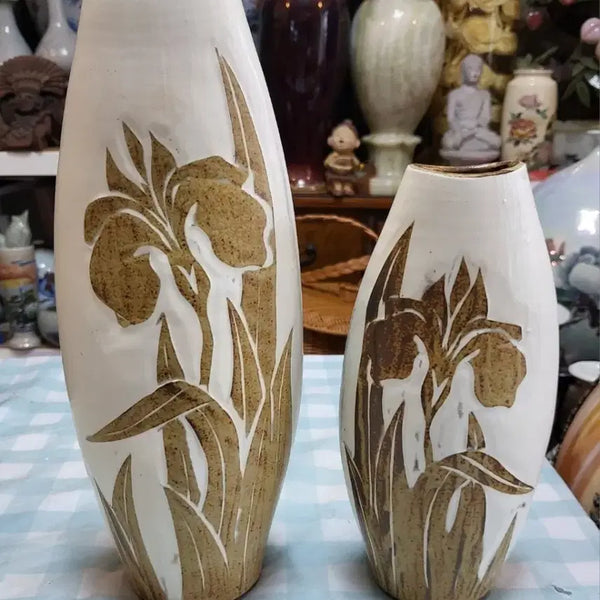 [BUNJANG] Korean Modern Buncheong Ware Iris Vase Set (Large/Small) / 현대 분청사기 조화문 화병 세트