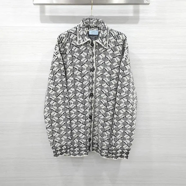 [BUNJANG] Prada Black White Multi-Pattern Knit Cardigan (Size 38) / 38 / 프라다 블랙 화이트 멀티패턴 니트 가디건 P25I32