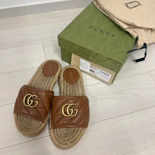 [BUNJANG] Gucci GG Marmont Espadrille Slippers Brown 235 / 구찌 GG 마몽 에스파듀 슬리퍼 브라운 235