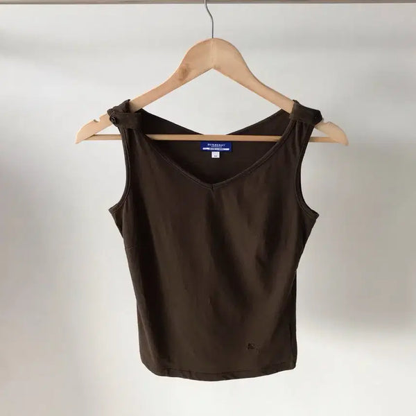 [BUNJANG] Burberry Logo V-Neck Sleeveless Top Brown / 버버리 로고 브이넥 브라운 슬리브리스 나시
