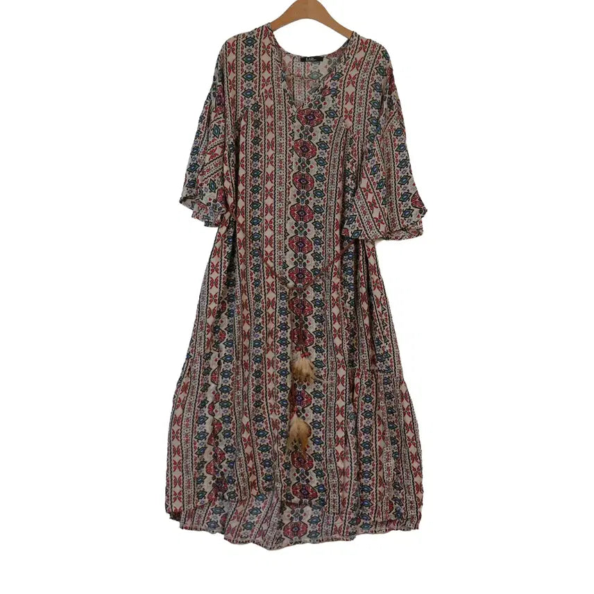 [BUNJANG] LAP Ethnic Pattern Long Dress / LAP 에스닉 패턴 롱 원피스 프리 보헤미안