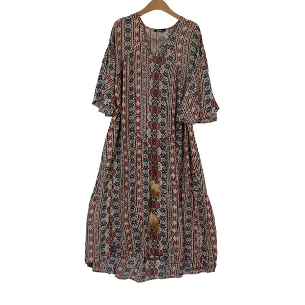 [BUNJANG] LAP Ethnic Pattern Long Dress / LAP 에스닉 패턴 롱 원피스 프리 보헤미안