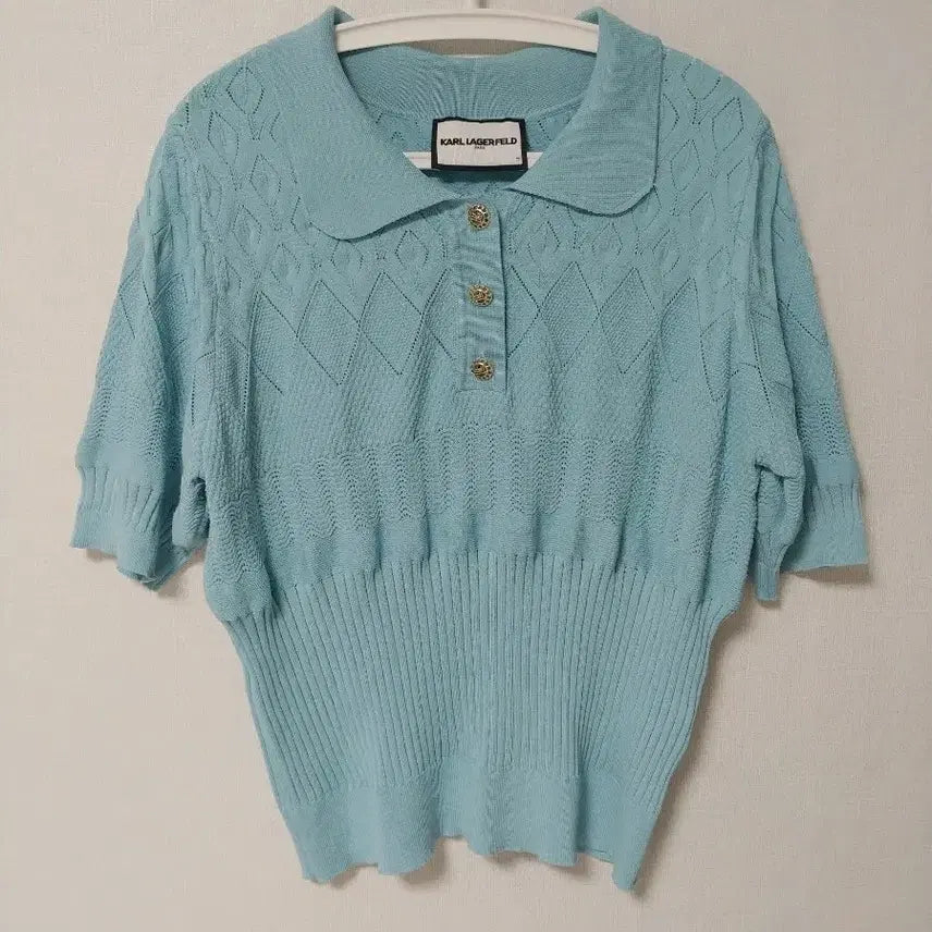 [BUNJANG] Karl Lagerfeld Mint Half-Sleeve Knit Top / 칼 라거펠트 반팔 니트 민트