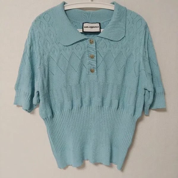 [BUNJANG] Karl Lagerfeld Mint Half-Sleeve Knit Top / 칼 라거펠트 반팔 니트 민트