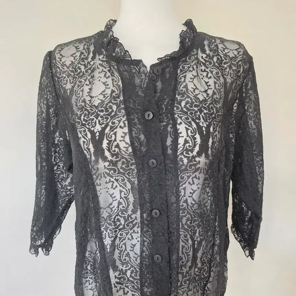 [BUNJANG] Black See-through Frill Blouse / 블랙 시스루 프릴 블라우스