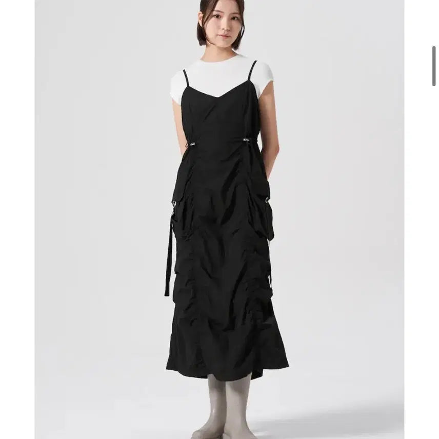 [BUNJANG] Aèt '8SECONDS' Pleating Detail Dress Black / (새제품)에잇세컨즈 화섬 퍼커링 디테일 원피스 블랙