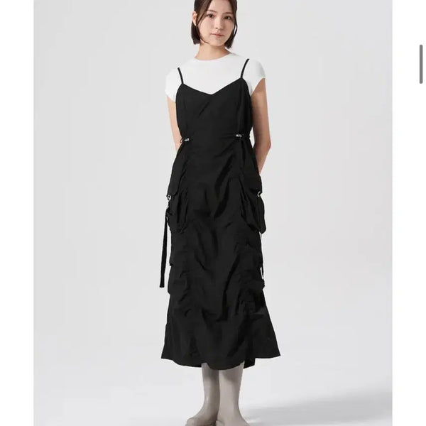 [BUNJANG] Aèt '8SECONDS' Pleating Detail Dress Black / (새제품)에잇세컨즈 화섬 퍼커링 디테일 원피스 블랙