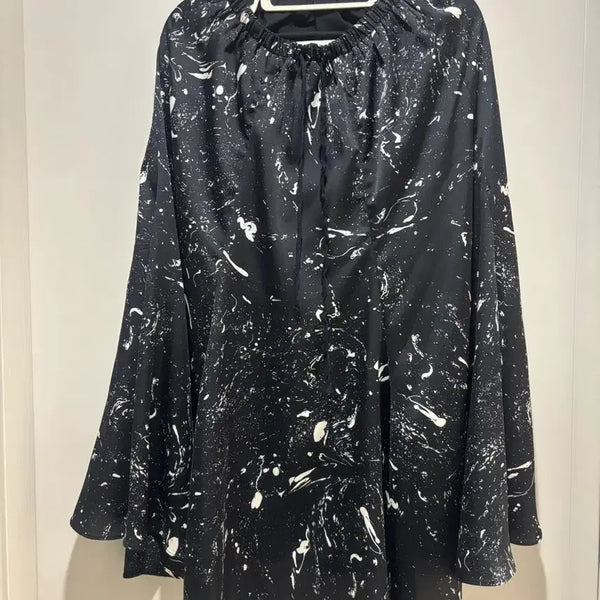 [BUNJANG] Black White Paint Pattern Midi Skirt / 검정색 흰색 물감 패턴 미디 밴딩 스커트