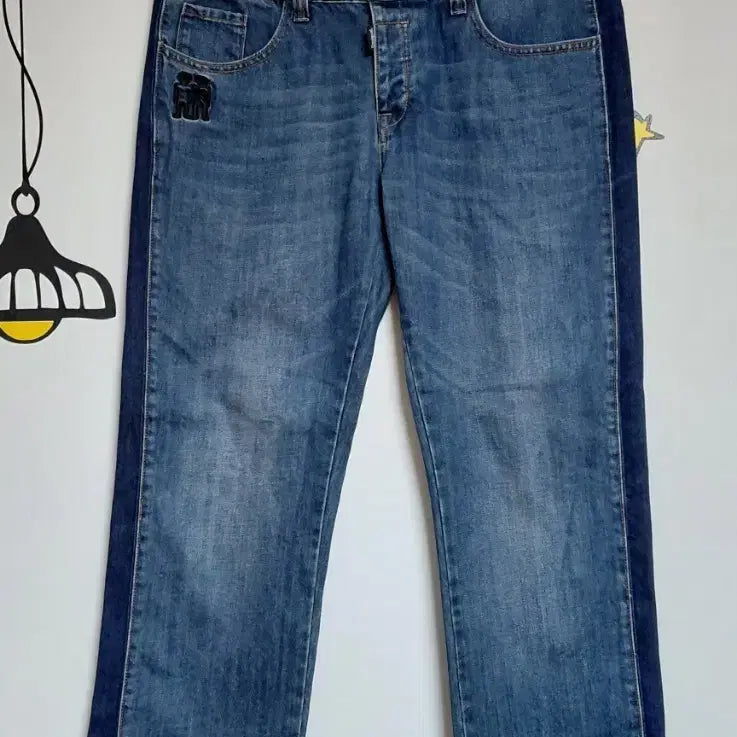 [BUNJANG] Desigual Unique Side Panel Straight Denim Jeans (Size 34) / [34] Desigual 유니크 사이드라인 배색 스트레이트 데님 청바지