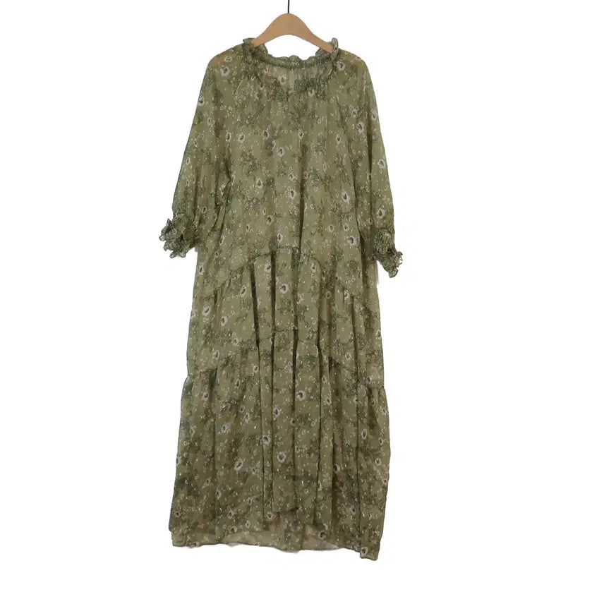 [BUNJANG] Paul & Joe Floral Sheer Maxi Dress Khaki / PAUL & JOE 플라워 시스루 롱 원피스 카키 77