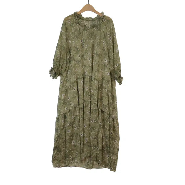 [BUNJANG] Paul & Joe Floral Sheer Maxi Dress Khaki / PAUL & JOE 플라워 시스루 롱 원피스 카키 77