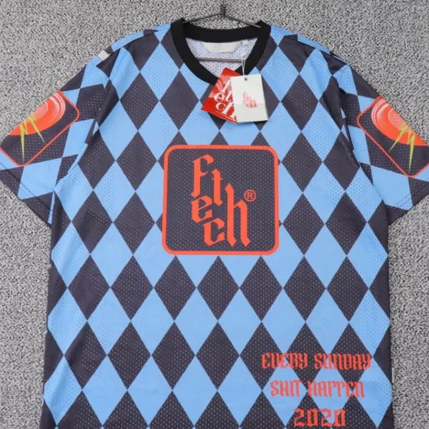 [BUNJANG] Fetch Diamond Pattern Racing Jersey Short Sleeve T-Shirt (L) / (새상품)페치선데이(fetch) 다이아몬트 패턴 저지 반팔티셔츠 L