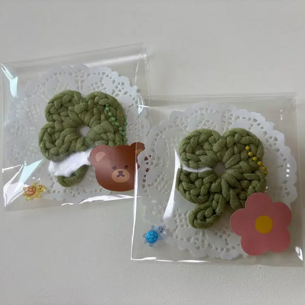 [BUNJANG] Crocheted Four-Leaf Clover Keychain with Mini Turtle Charm / 네잎클로버 키링 10+1
