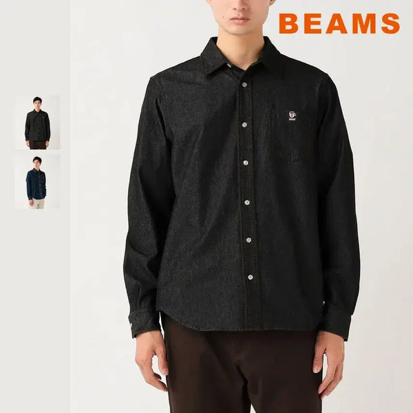 [BUNJANG] BEAMS HEART Coffee Emblem Stitch Denim Shirt / 빔즈 하트 커피 엠블럼 스티치 데님 셔츠
