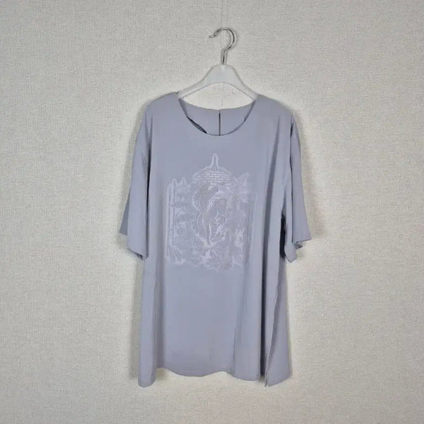 [BUNJANG] Light Gray Textured Printing Short Sleeve Blouse / (#66,77추천)연그레이 입체프린팅 블라우스