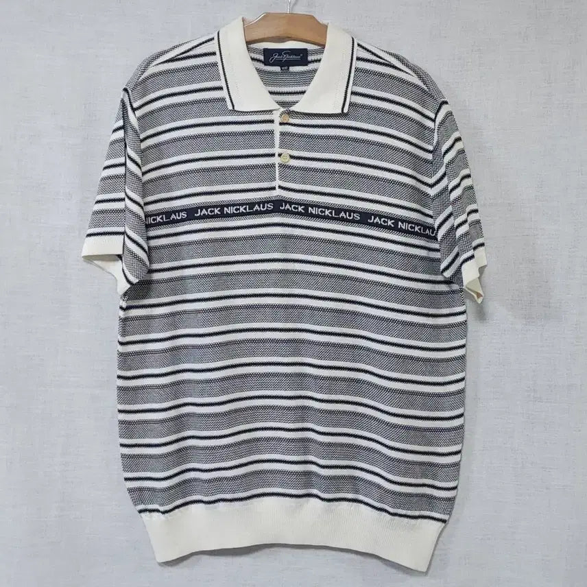 [BUNJANG] Kolon Jack Nicklaus Men's Summer Short Sleeve Knit T-Shirt Golf Size 100 Stripe / 코오롱 정품 잭니클라우스 여름 반팔 니트 티셔츠 골프 100 스트라이프