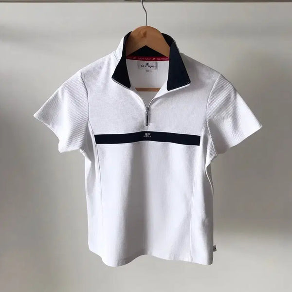 [BUNJANG] Courreges Logo Half-Zip Short Sleeve Top / 꾸레쥬 로고 반집업 반팔
