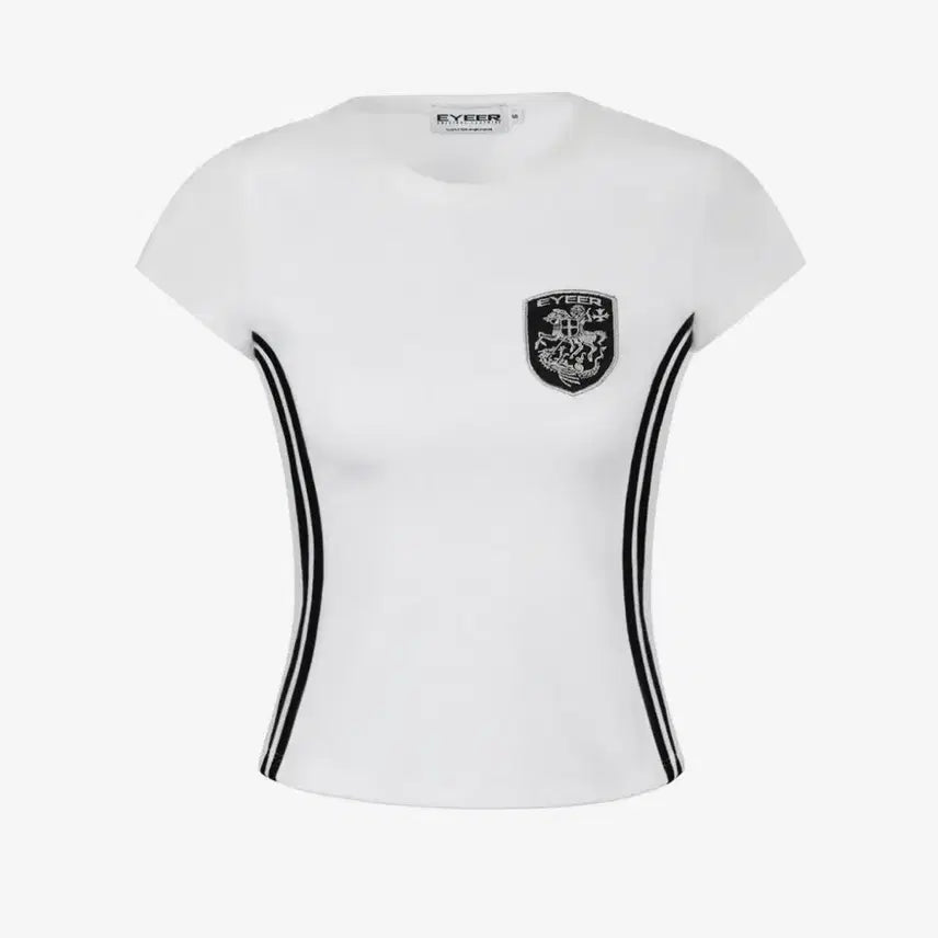 [BUNJANG] EYEEYEAL Shield Logo Short Sleeve Top White / 이와이이알 Shield Logo Short Sleeve Top 화이트