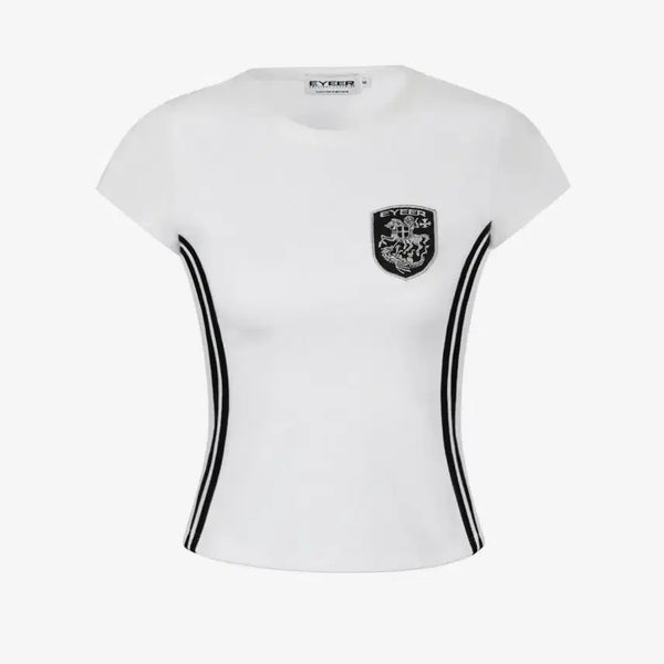 [BUNJANG] EYEEYEAL Shield Logo Short Sleeve Top White / 이와이이알 Shield Logo Short Sleeve Top 화이트
