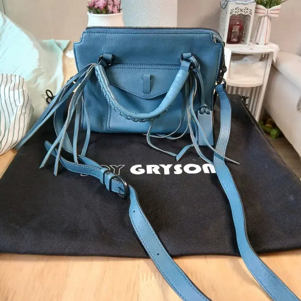 [BUNJANG] Joy Gryson Leather Tote Bag with Tassel Detail - Blue / 조이그라이슨 가방 블루