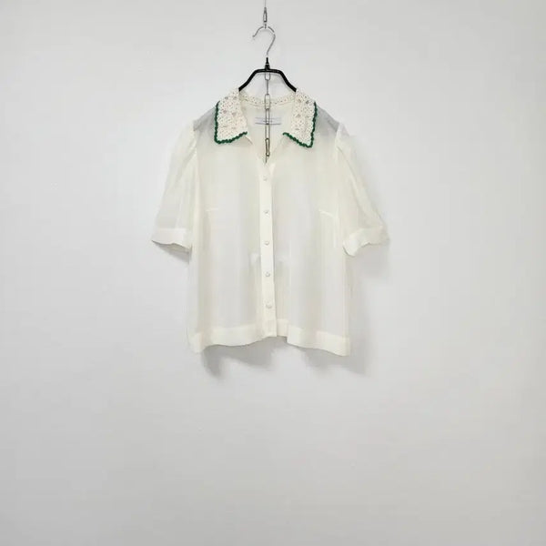 [BUNJANG] Blank03 Crochet Collar See-Through Blouse / 블랭크공삼 크로쉐카라 시스루 블라우스 55 66