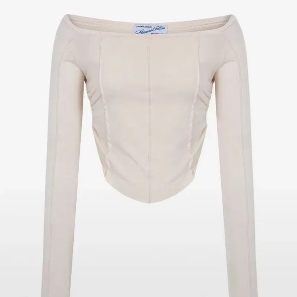 [BUNJANG] PLease No Follow Kylie Off Shoulder Shirring Top Long Sleeve Skin / 플리즈노팔로우 뉴 카일리 오프숄더 셔링탑 긴팔 스킨