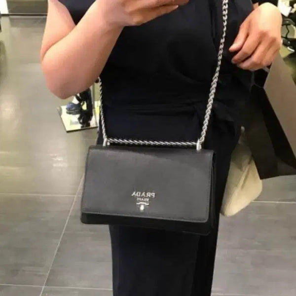 [BUNJANG] Prada Saffiano Pocono Chain Shoulder Crossbody Bag / 프라다 가방 사피아노 포코노 체인백 숄더백 크로스백 (정품)