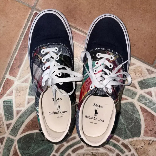 [BUNJANG] Polo Ralph Lauren Patchwork Check Sneakers Navy / 폴로 랄프로렌 체크 스니커즈 네이비 패치워크