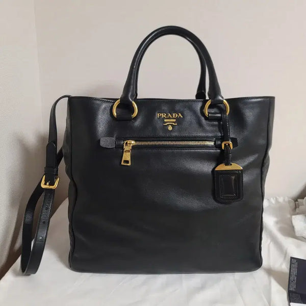 [BUNJANG] Prada Soft Calfskin Square Tote Bag Shoulder Bag 2-Way / 정품 프라다 가방 소프트 카프스킨 스퀘어 토트백, 숄더백 2way