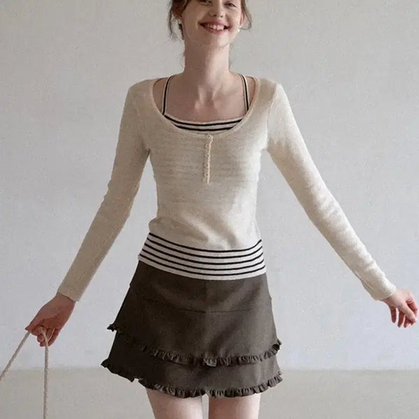 [BUNJANG] Eggka Knit Layered Long Sleeve Top / Eggka 니트 레이어드 긴팔탑