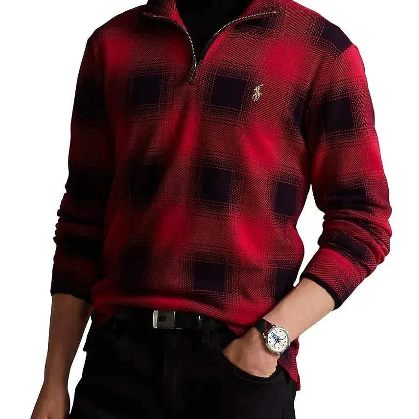 [BUNJANG] Polo Ralph Lauren Cotton Half-Zip Knit Sweater - Red Plaid / 폴로 랄프로렌 코튼 하프집업 반집업 니트 스웨터-체크레드