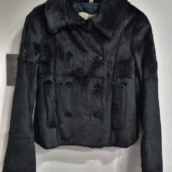 [BUNJANG] Burberry Black Fur Double-Button Jacket / 55/ 버버리 블랙 퍼 자켓