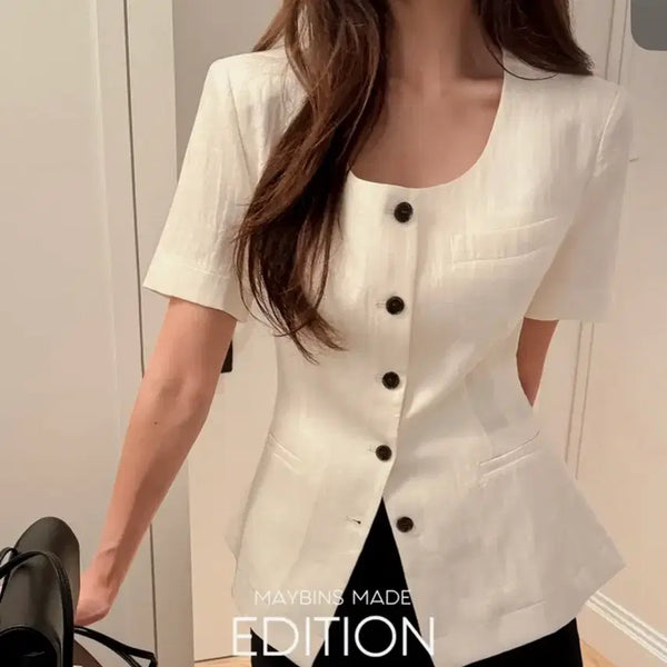 [BUNJANG] Maybins Ivory Short-Sleeve Jacket / 메이빈스 아이보리 반팔자켓 거의 새상품