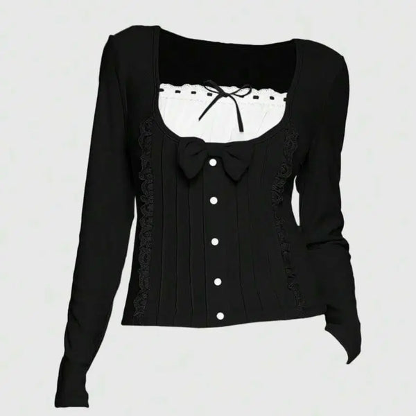 [BUNJANG] Goth Lolita Long Sleeve Black Blouse / (새상품)고스로리공겜여주핀터깔리본블랙블라우스롱슬리브티셔츠